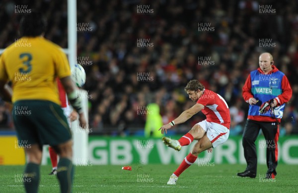 21.10.11 - Wales v Australia - Rugby World Cup Bronze Final - Leigh Halfpenny of Wales kicks at goal. 