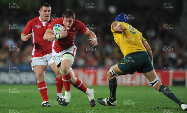 21.10.11 - Wales v Australia - Rugby World Cup Bronze Final - Dan Lydiate of Wales takes on Nathan Sharpe of Australia. 