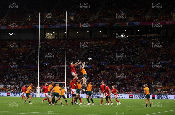 240923 - Wales v Australia - Rugby World Cup France 2023 - Pool C -  Aaron Wainwright of Wales takes line out ball