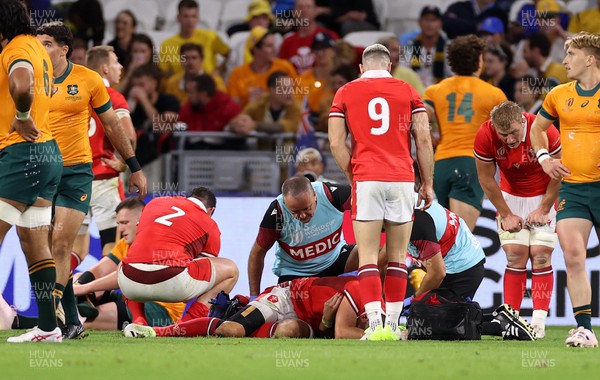 240923 - Wales v Australia - Rugby World Cup France 2023 - Pool C -  Dan Biggar of Wales goes down