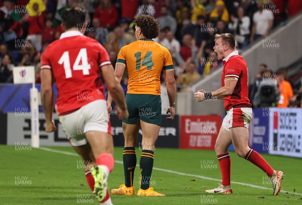 240923 - Wales v Australia - Rugby World Cup France 2023 - Pool C -  Nick Tompkins of Wales celebrates try