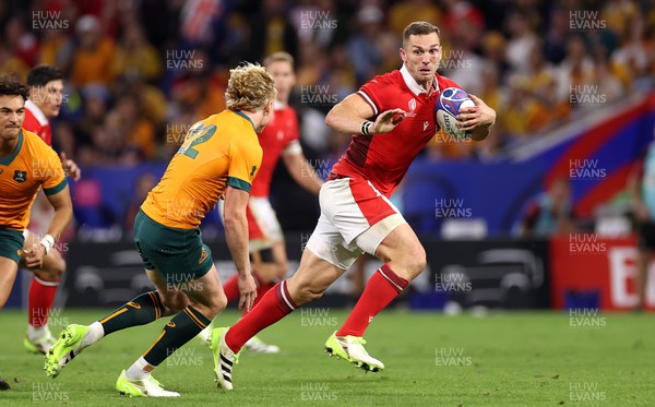 240923 - Wales v Australia - Rugby World Cup France 2023 - Pool C -  George North of Wales takes on Carter Gordon of Australia