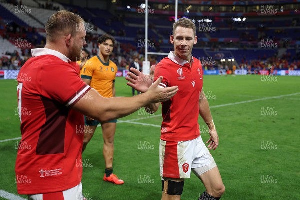 240923 - Wales v Australia - Rugby World Cup France 2023 - Pool C - Corey Domachowski and Liam Williams of Wales at full time