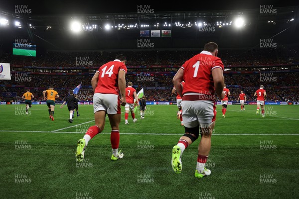 240923 - Wales v Australia - Rugby World Cup France 2023 - Pool C - Wales run onto the field