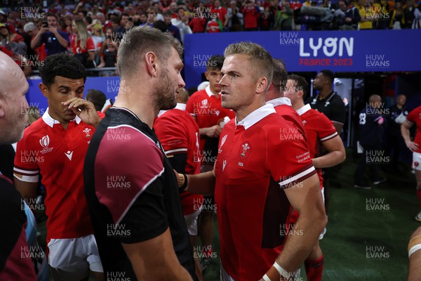 240923 - Wales v Australia - Rugby World Cup France 2023 - Pool C - Dan Biggar and Gareth Anscombe of Wales at full time