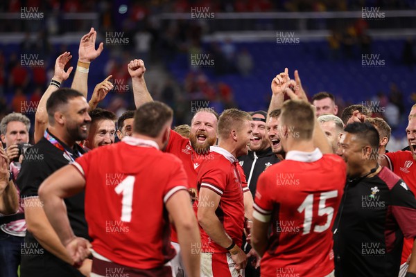 240923 - Wales v Australia - Rugby World Cup France 2023 - Pool C - Henry Thomas of Wales celebrates at full time