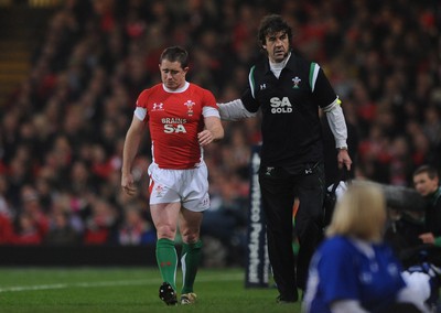 28.11.09 - Wales v Australia - Invesco Perpetual Series 2009 - Wales' Shane Williams is helped from the Field by Physio Mark Davies. 