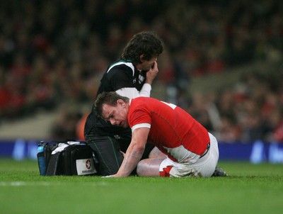 28.11.09  Wales v Australia... Wales' Matthew Rees is injured. 