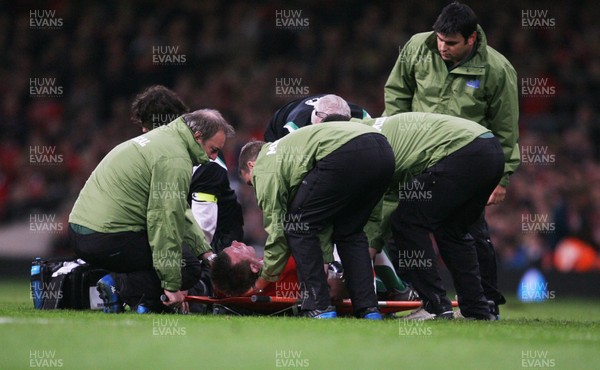 28.11.09  Wales v Australia... Wales' Matthew Rees is injured. 