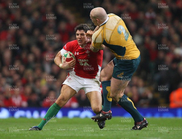 28.11.09... Wales v Australia, Invesco Perpetual 2009 Series -  Wales' James Hook takes on Australia's Stephen Moore  