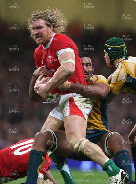 28.11.09... Wales v Australia, Invesco Perpetual 2009 Series -  Wales' Andy Powell is held by Australia's Wycliff Palu 