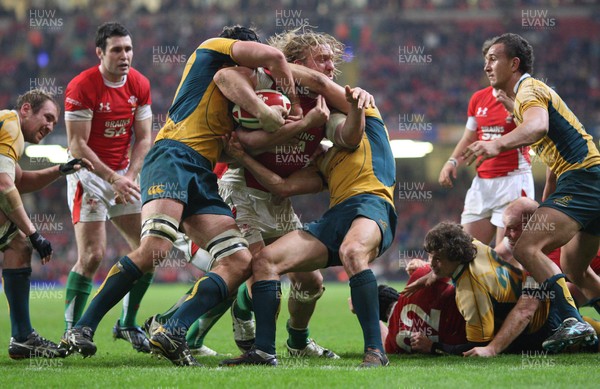 28.11.09... Wales v Australia, Invesco Perpetual 2009 Series -  Wales' Andy Powell is stopped just short of the line 