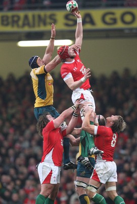 29.11.08 ... Wales v Australia, Invesco Perpetual Series 2008. -  Wales' Alun-Wyn Jones takes lineout ball 