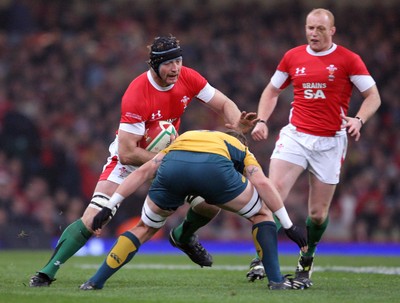 29.11.08 Wales v Australia... Wales'  Ian Gough is tackled by Australia's Hugh McMeniman. 