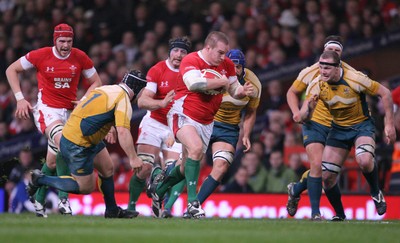 29.11.08 Wales v Australia... Wales' Gethin Jenkins is tackled by Australia's Benn Robinson. 
