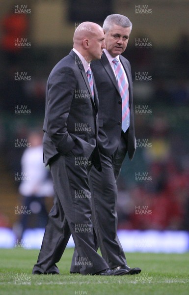 29.11.08 Wales v Australia... Wales' Coach Warren Gatland  and Defence Coach Shaun Edwards before kick off. 