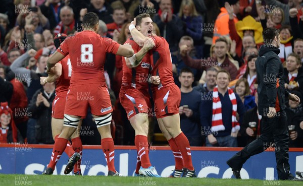 301113 - Wales v Australia - Dove Men Series 2013 -George North of Wales celebrates his try