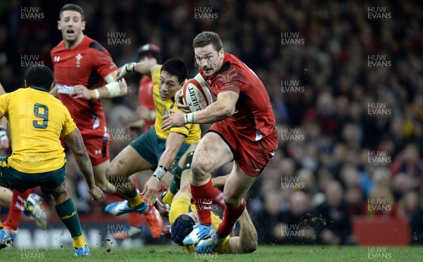 301113 - Wales v Australia - Dove Men Series 2013 -George North of Wales runs in to score try