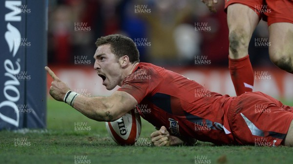 301113 - Wales v Australia - Dove Men Series 2013 -George North of Wales scores try