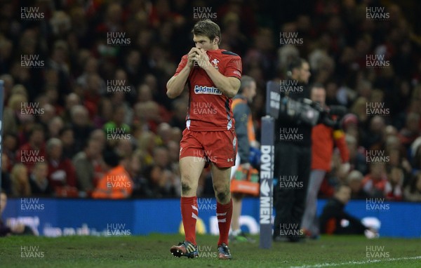 301113 - Wales v Australia - Dove Men Series 2013 -Dan Biggar of Wales leaves the field after being shown a yellow card