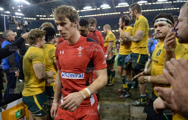 301113 - Wales v Australia - Dove Men Series 2013 -Liam Williams of Wales looks dejected as he leaves the field