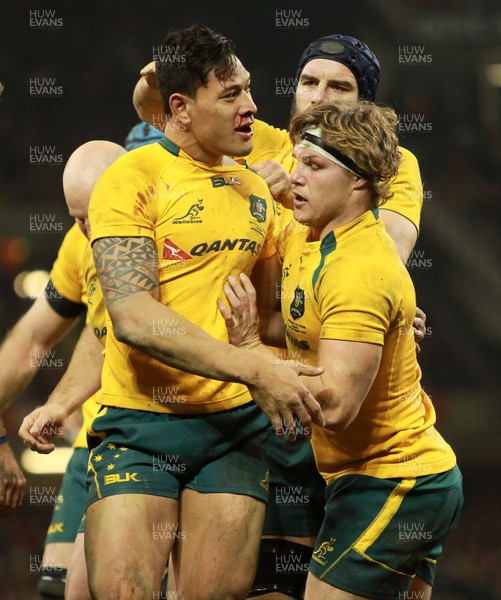 301113 - Wales v Australia - Dove Men Series - Israel Folau of Australia celebrates scoring 