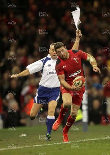 301113 - Wales v Australia - Dove Men Series - Alex Cuthbert of Wales just goes into touch in the final moments 