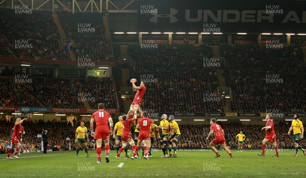 301113 - Wales v Australia - Dove Men Series - Ian Evans of Wales wins a lineout 