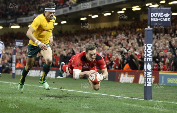 301113 - Wales v Australia, Dove Men Care Autumn Series - George North of Wales dives in to score try