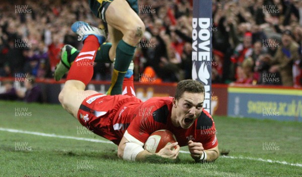 301113 - Wales v Australia, Dove Men Care Autumn Series - George North of Wales dives in to score try