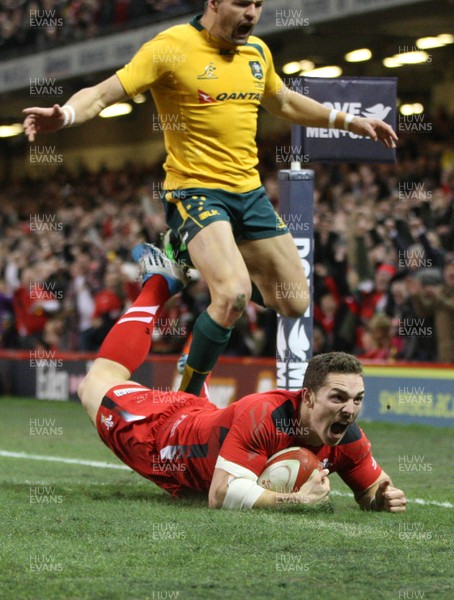 301113 - Wales v Australia, Dove Men Care Autumn Series - George North of Wales dives in to score try