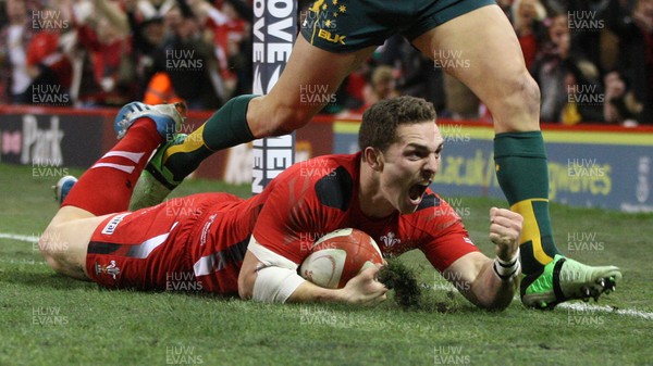 301113 - Wales v Australia, Dove Men Care Autumn Series - George North of Wales dives in to score try