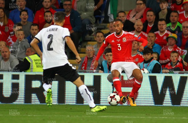 020917 - World Cup Qualifier -  European Group D - Wales v Austria - Jazz Richards of Wales takes on Stefan Lainerr of Austria