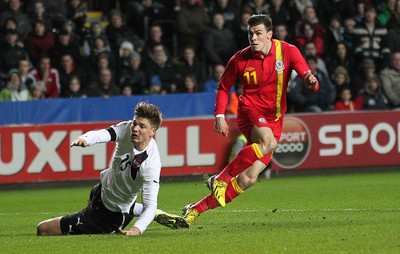 060213 - Wales v Austria, Vauxhall International Friendly Match, Swansea - Wales' Gareth Bale celebrates after scoring goall 