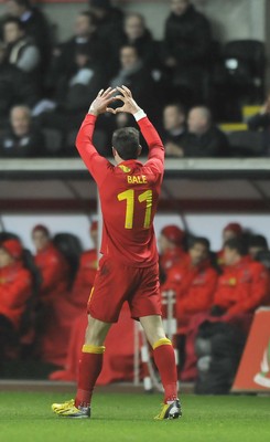 060213 - Wales v Austria - Vauxhall International Friendly Match - Swansea  -  Gareth Bale of Wales' celebrates scoring 