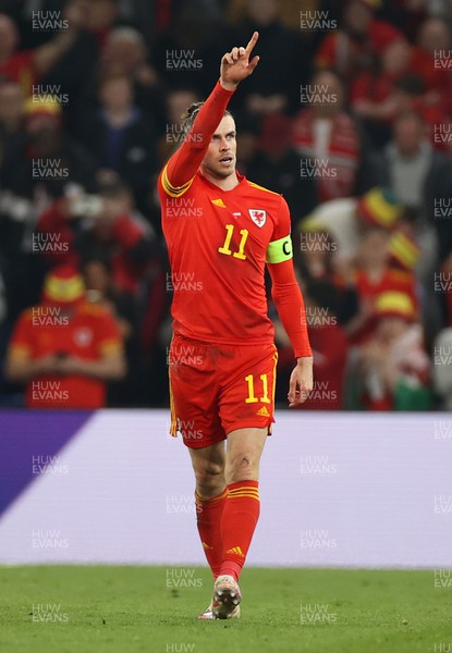 240322 - Wales v Austria - World Cup Qualifying - European - Path A - Gareth Bale of Wales celebrates scoring a goal
