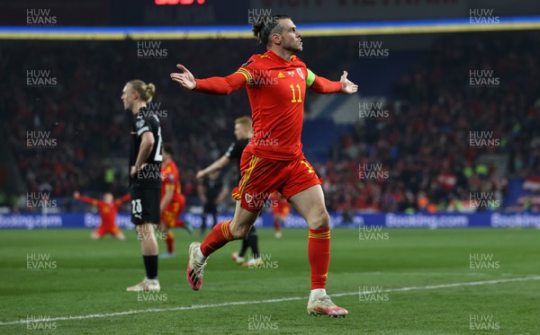 240322 - Wales v Austria - World Cup Qualifying - European - Path A - Gareth Bale of Wales celebrates scoring his second goal