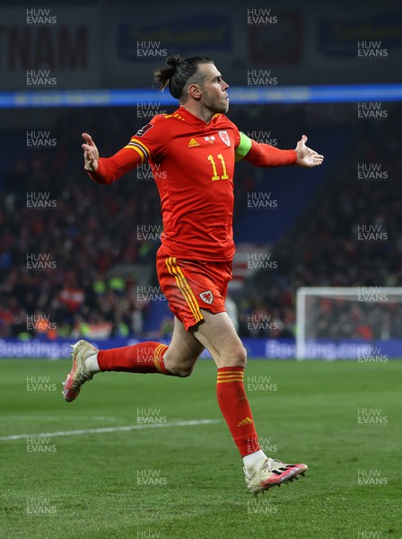 240322 - Wales v Austria - World Cup Qualifying - European - Path A - Gareth Bale of Wales celebrates scoring his second goal