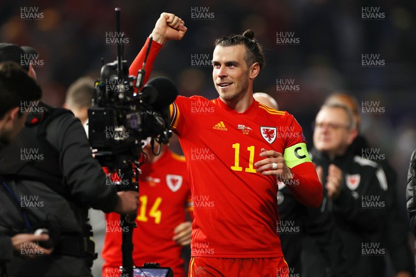 240322 - Wales v Austria - World Cup Qualifying - European - Path A - Gareth Bale of Wales celebrates at full time