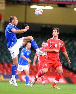 06.09.08 - World Cup 2010 Qualifying Wales v Azerbaijan Azerbaijan's Samir Abbasov and Wales' Joe Ledley compete 