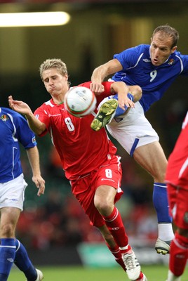 06.09.08... Wales v Azerbaijan, World Cup 2010 Qualifying Match, Cardiff  -  Wales' David Edwards is challenged by Azerbaijan's Samir Abbasov  