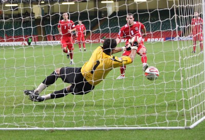 06.09.08... Wales v Azerbaijan, World Cup 2010 Qualifying Match, Cardiff  -  Azerbaijan's keeper Kamran Agayev saves Jason Koumas' penalty kick 