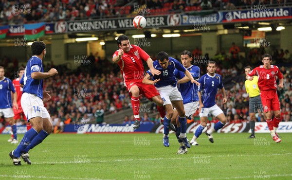06.09.08... Wales v Azerbaijan, World Cup 2010 Qualifying Match, Cardiff  -  Wales' Craig Morgan beats Azerbaijan's Nodar Mamedov to head the ball at goal 