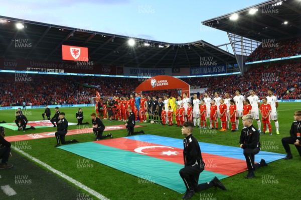 060919 - Wales v Azebaijan - UEFA Euro 2020 Qualifier -  Players of Wales and Azerbaijan line up for the anthemsl 