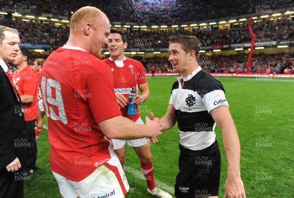 020612 - Wales v Barbarians - Powered by Under Armour -Martyn Williams of Wales and Shane Williams of Barbarians at the end of the game