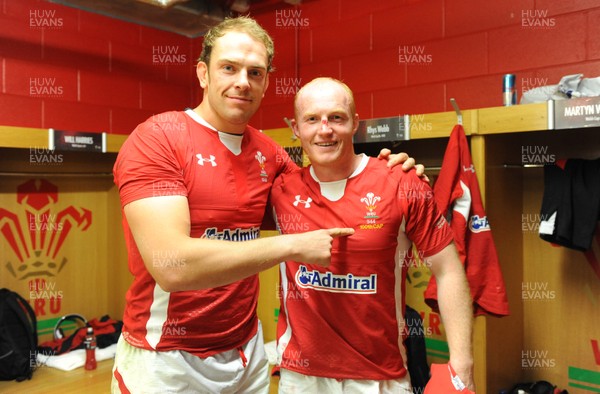 020612 - Wales v Barbarians - Powered by Under Armour -Alun Wyn Jones and Martyn Williams of Wales in the changing rooms at the end of the game