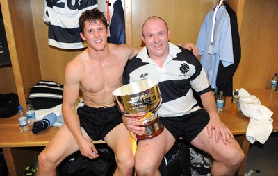 04.06.11 - Wales v Barbarians - DHL Challenge - Lloyd Williams and Iestyn Thomas of Barbarians celebrate with the winners trophy in the changing rooms. 