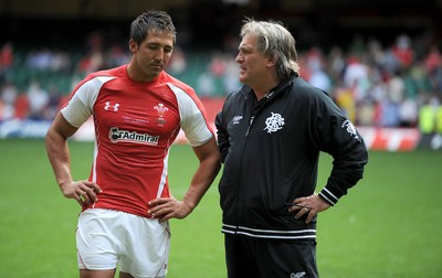 04.06.11 - Wales v Barbarians - DHL Challenge - Gavin Henson of Wales talks to Barbarians assistant coach Scott Johnson at the end of the game. 