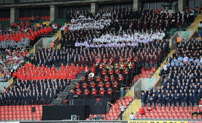 04.06.11 - Wales v Barbarians - DHL Challenge - Regimental Ban of the Royal Welsh and 1000 voice choir perform. 