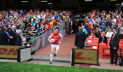 04.06.11 - Wales v Barbarians - DHL Challenge - Stephen Jones runs out for his 100th cap for Wales. 